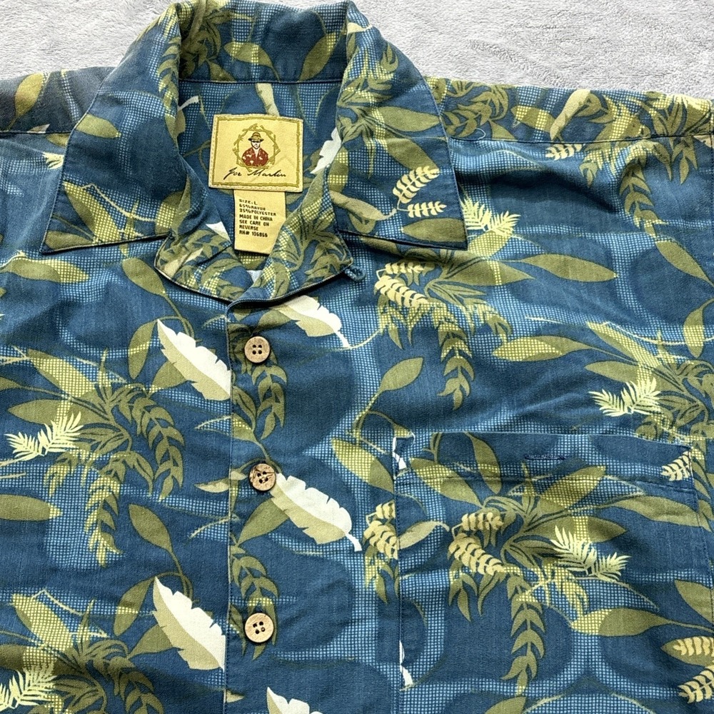 Vtg Joe Marlin Blue Hawaiian Style Shirt Men's L Super Soft Rayon Polyester